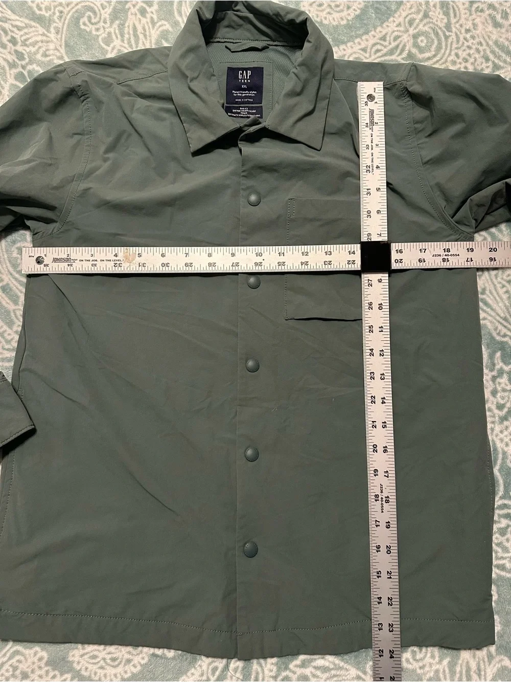 GAP TEEN Windbreaker Size XXL Teen Jacket Snaps Olive Sage Green Quick Dry